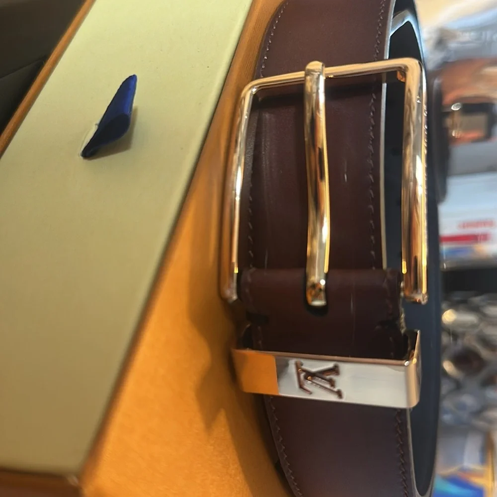 Louis Vuitton Pont Neuf 35mm Brown Calf Leather Belt M0092 Size 95/38